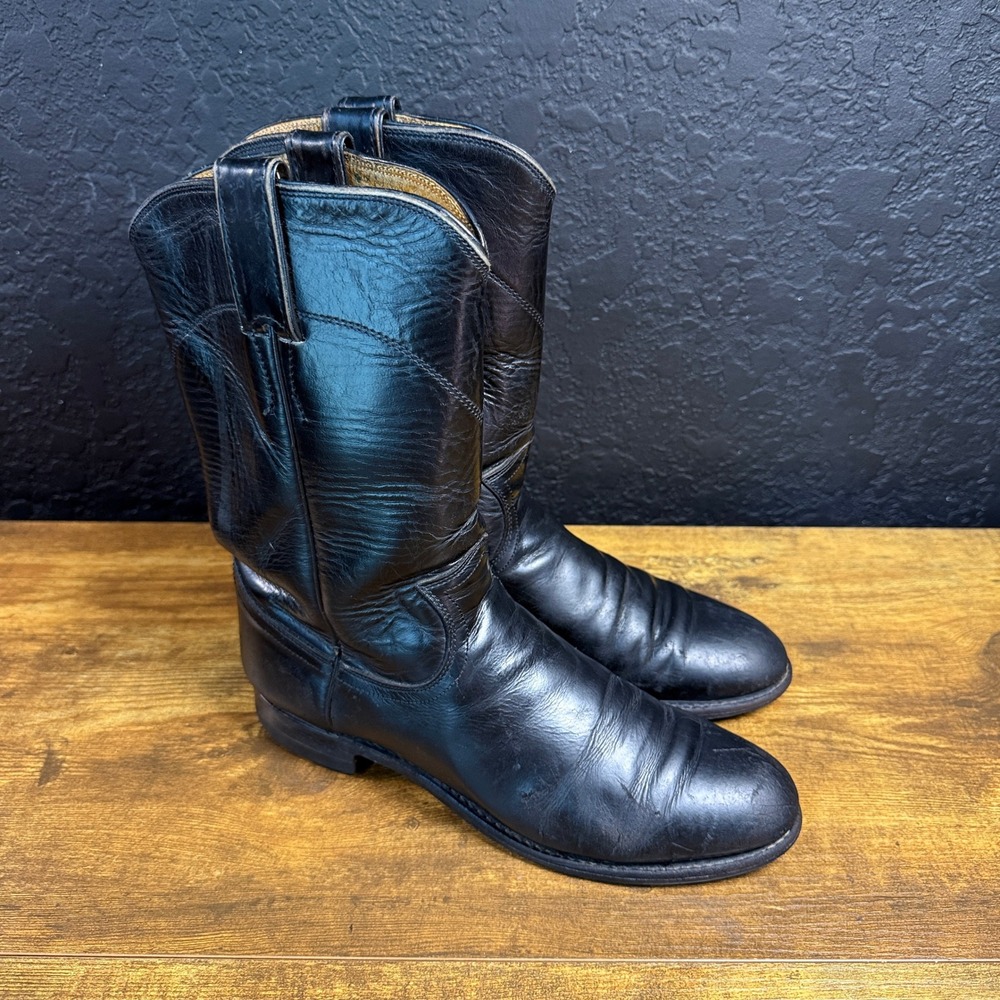 Justin L3703 Black Leather Western Cowgirl Boots Womens Size 7B